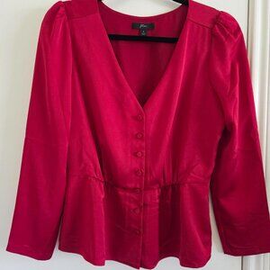 Red Satin J Crew button peplum blouse